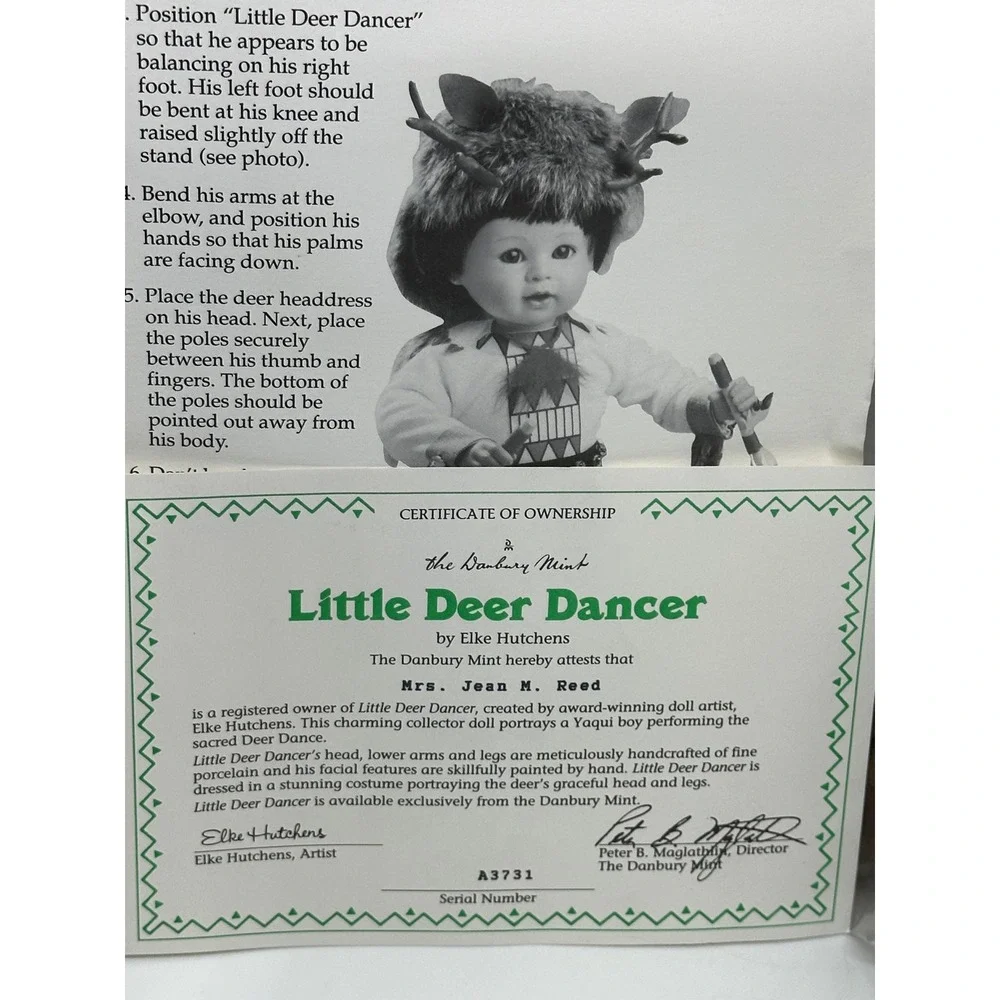 VTG‎ Danbury Mint Porcelain Doll Little Deer Dancer Yaqui Boy Elke Hutchens NIB